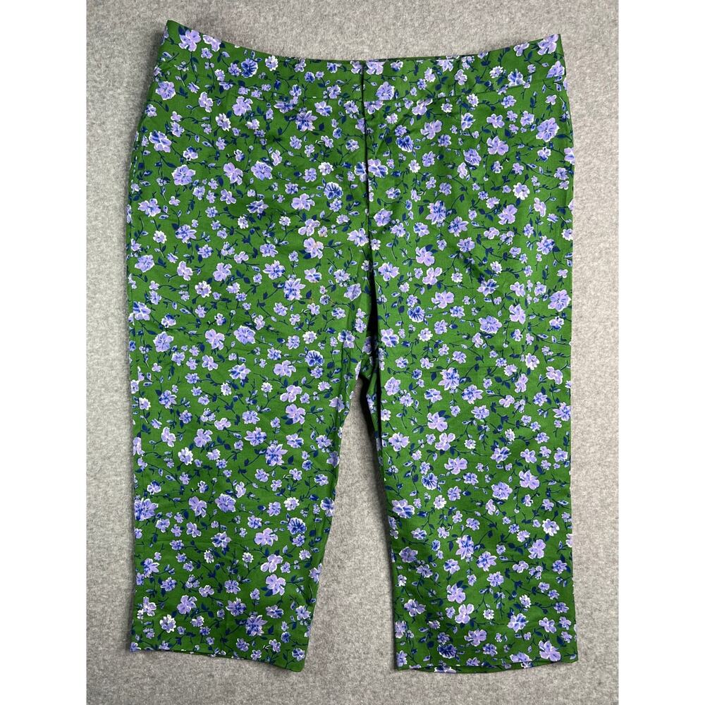 Isaac Mizrahi Live Floral Crop Pants 18W Green Blue Stretch Womens